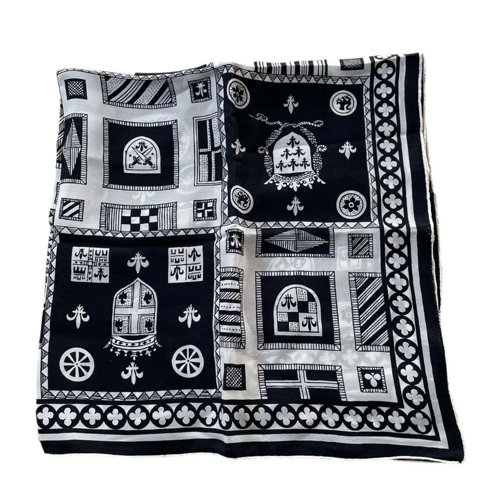 BONWIT TELLER Vintage Symphony Provence Silk Square Scarf Black White One Size